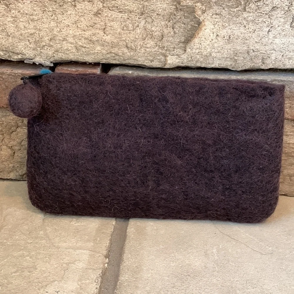 Handmade wool 8x5 floral zippered pouch